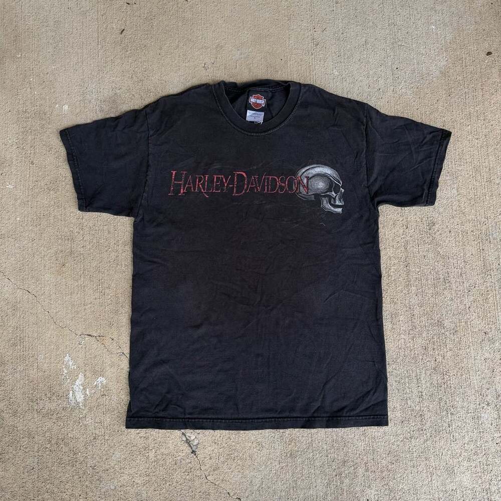 Vintage Harley-Davidson Hollywood California Skull Graphic Black T-Shirt